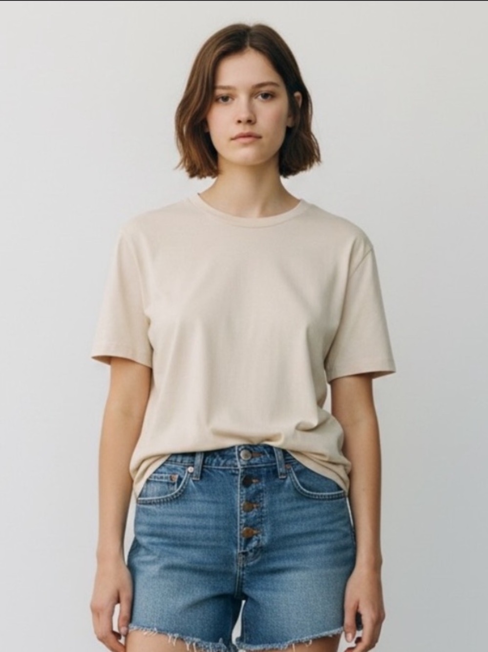 Kalon Studios Short Sleeve Crewneck Tee in Light Beige